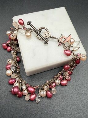LG Laura Gibson Breast Cancer Awareness 925 pearl cluster bracelet #807